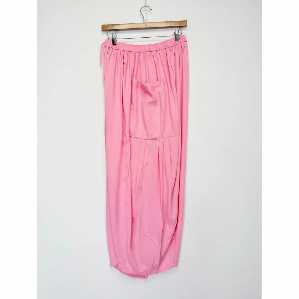 FREE PEOPLE Quinn Harem Pants Pastel Pink Small Baggy Boho Yoga Linen Blend